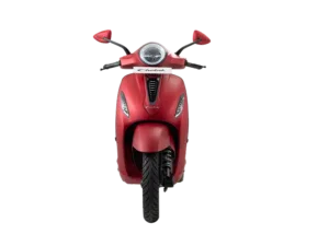 bajaj chetak electric scooter matt scarlett red colour with front look headlamp indicator no background