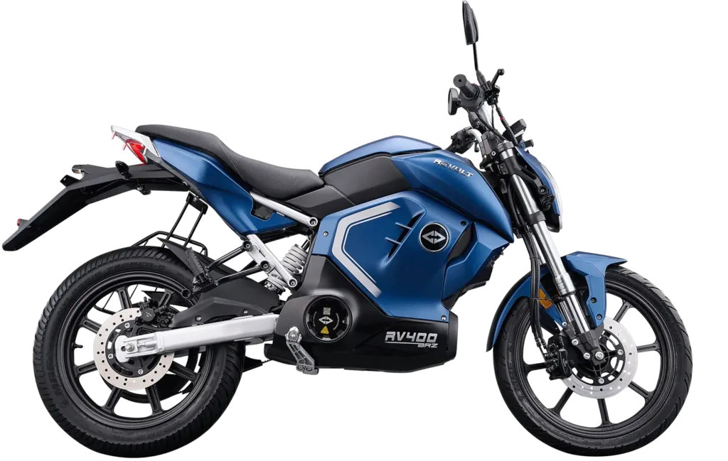 revolt rv400 e bike pacific blue colour with disc brake alloy wheels