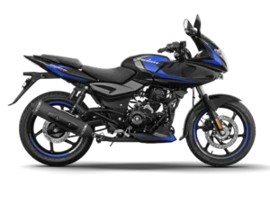 pulsar 220f price in India side view in black and blue colour combination without background