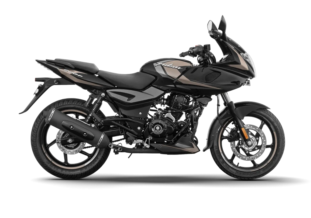 bajaj pulsar 220f relaunch side look with black and grey colour without background