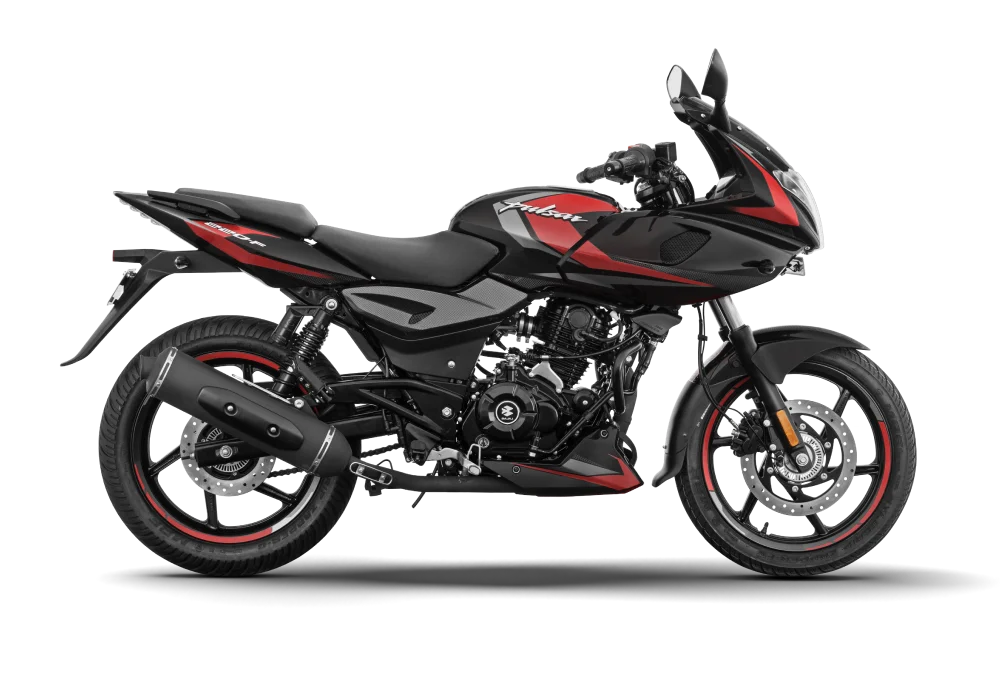 bajaj pulsar 220f relaunch with black and red colour combination without background