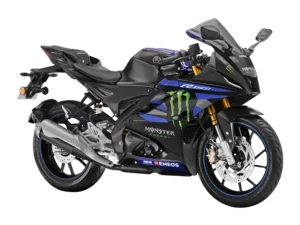 r15 monster edition motogp sport bike in black and blue colour combination without background