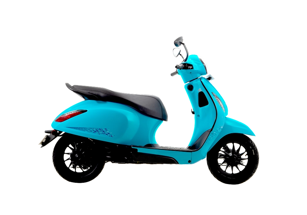 bajaj chetak electric scooter 3001 azure blue colour with alloy wheels no background