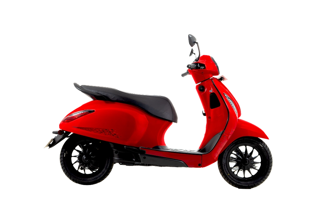 bajaj chetak electric scooter 3001 racing red colour with alloy wheels no background