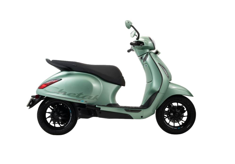 bajaj chetak electric scooter pista green colour with alloy wheels front disc no background