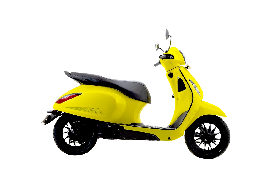 bajaj chetak electric scooter with alloy wheels lime yellow colour no background